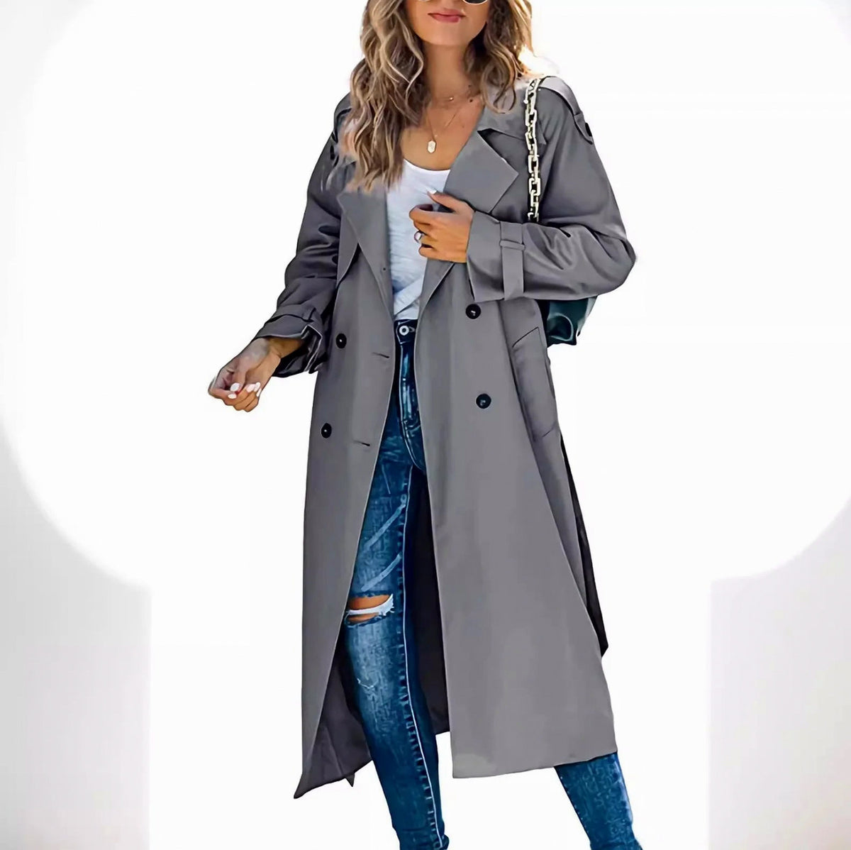 Double Breasted Long Trench Coat