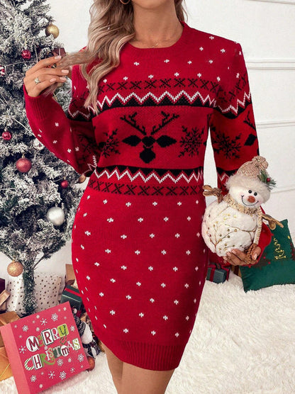 Fair Isle Long Sleeve Sweater Dress