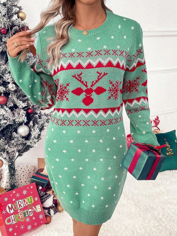 Fair Isle Long Sleeve Sweater Dress