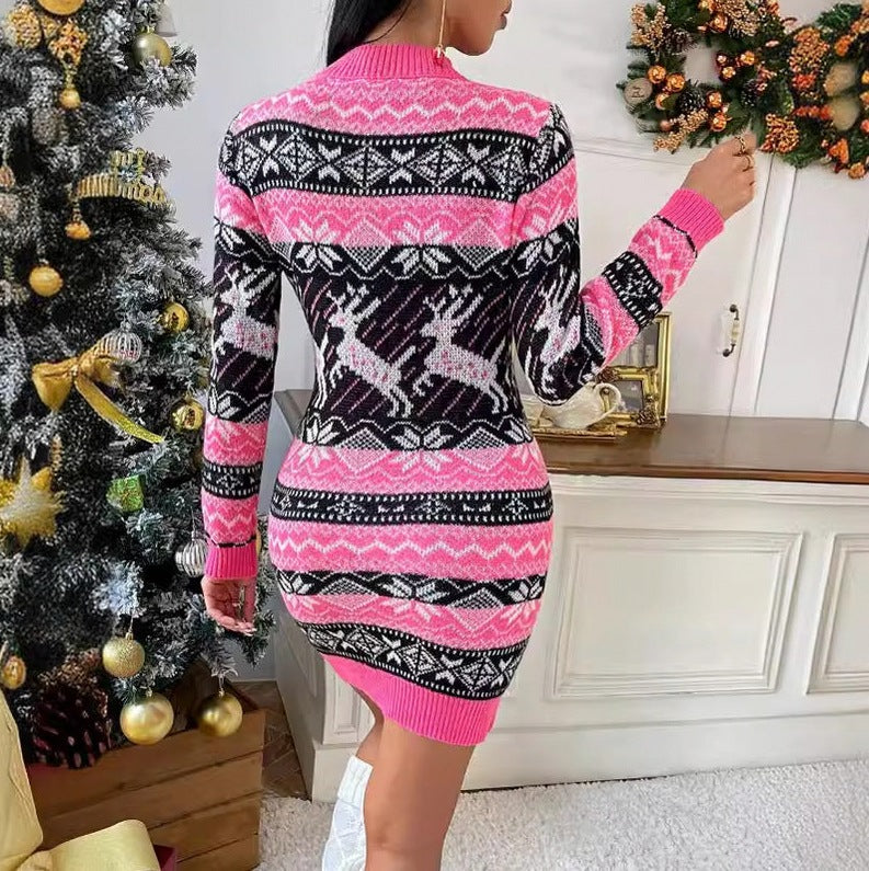 Fair Isle Long Sleeve Sweater Dress