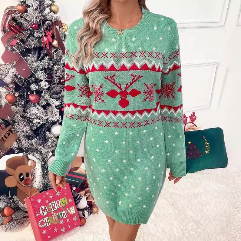 Fair Isle Long Sleeve Sweater Dress