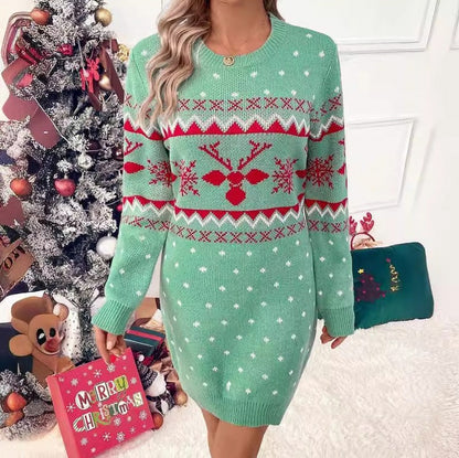 Fair Isle Long Sleeve Sweater Dress