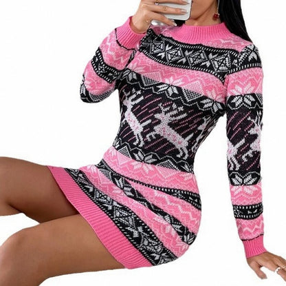 Fair Isle Long Sleeve Sweater Dress