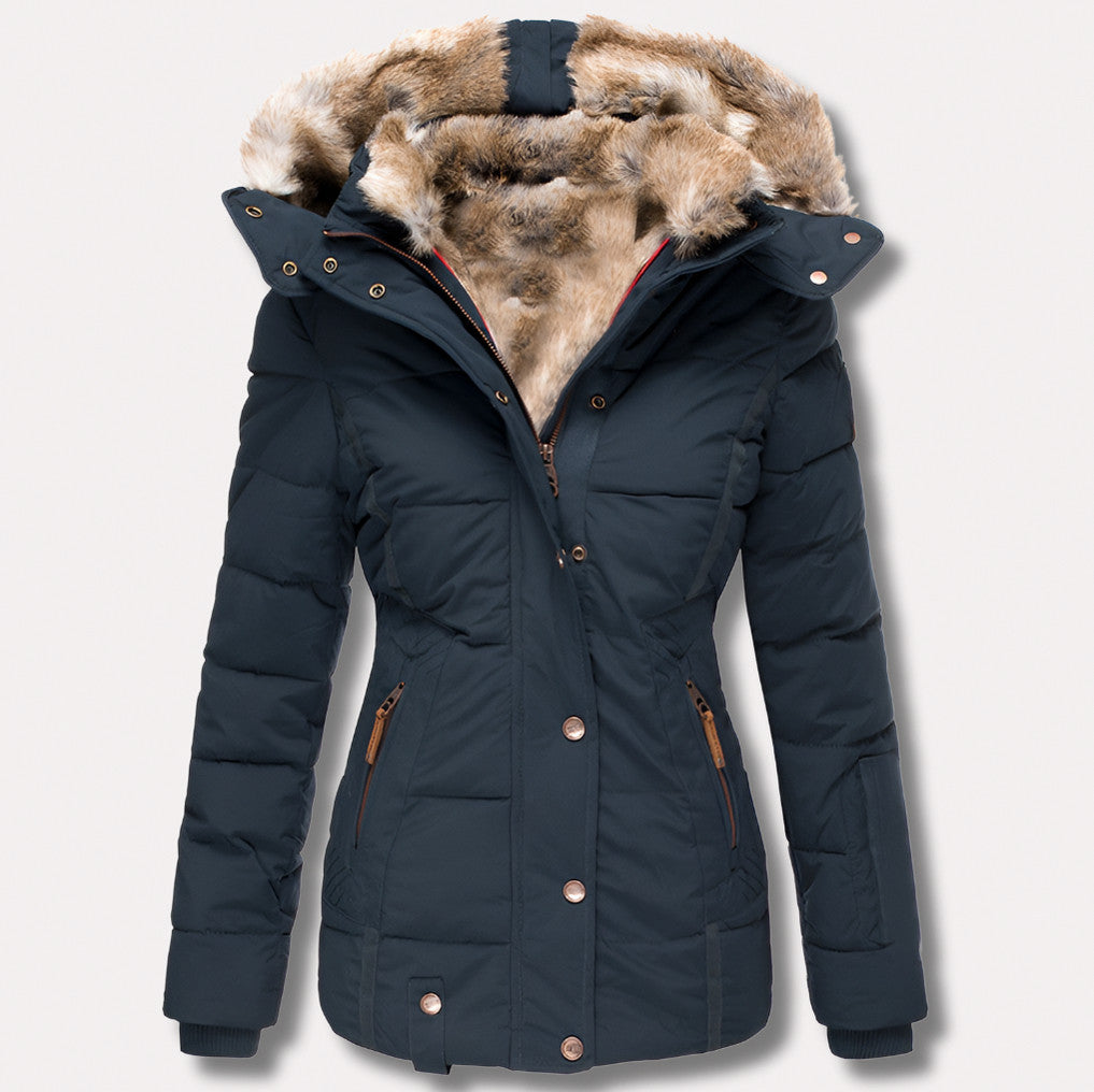 Faux Fur Trim Hooded Puffer Jacket