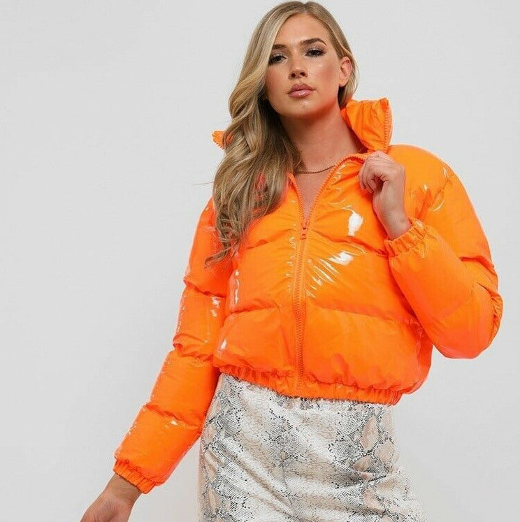 Faux Leather Cropped Puffer Jacket