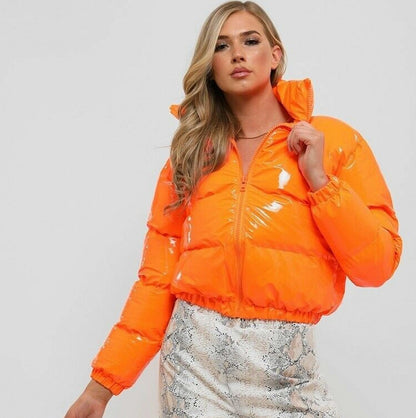 Faux Leather Cropped Puffer Jacket