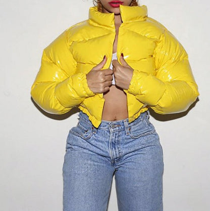 Faux Leather Cropped Puffer Jacket