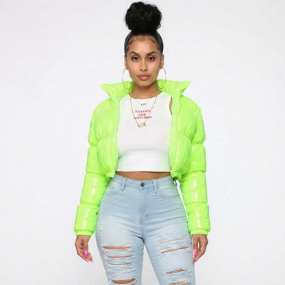 Faux Leather Cropped Puffer Jacket