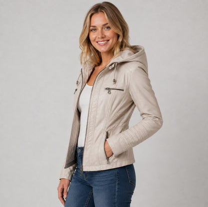 Faux Leather Hooded Moto Jacket