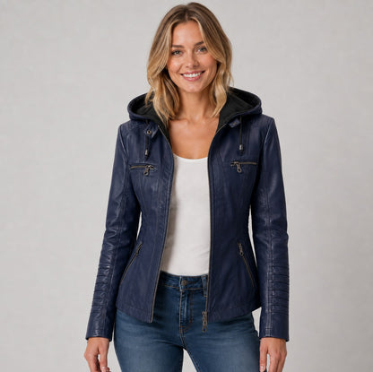 Faux Leather Hooded Moto Jacket