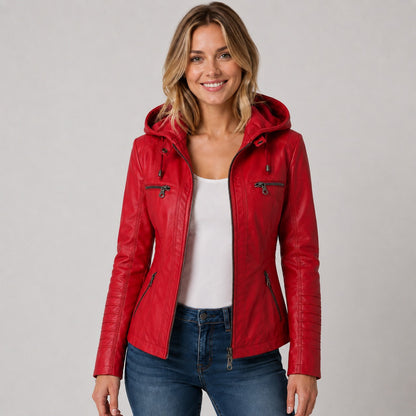 Faux Leather Hooded Moto Jacket
