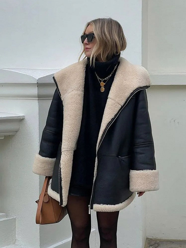 Faux Leather Sherpa Oversized Coat