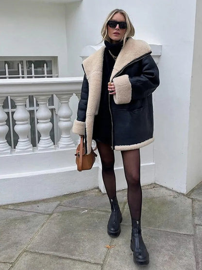 Faux Leather Sherpa Oversized Coat