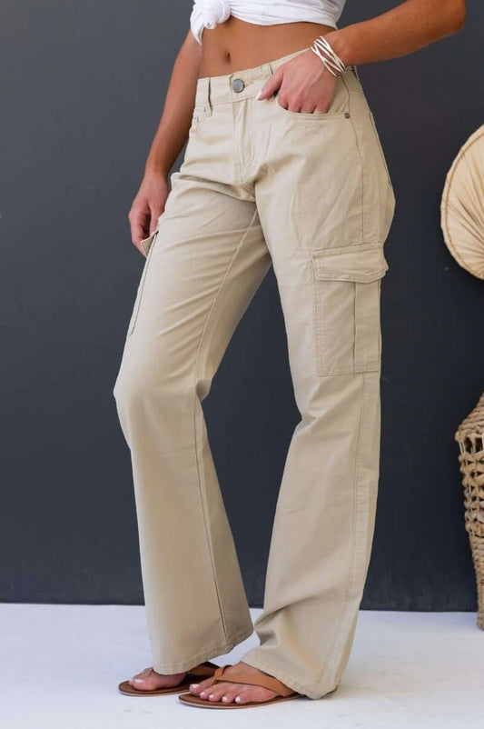 Flap Pocket Wide Leg Pants
