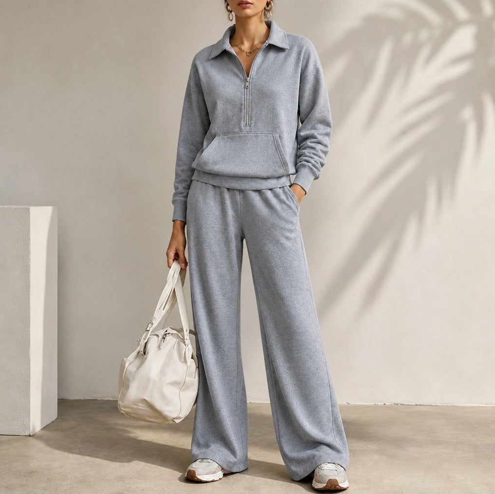 Fleece Half Zip Long Sleeve Sweatsuit Set