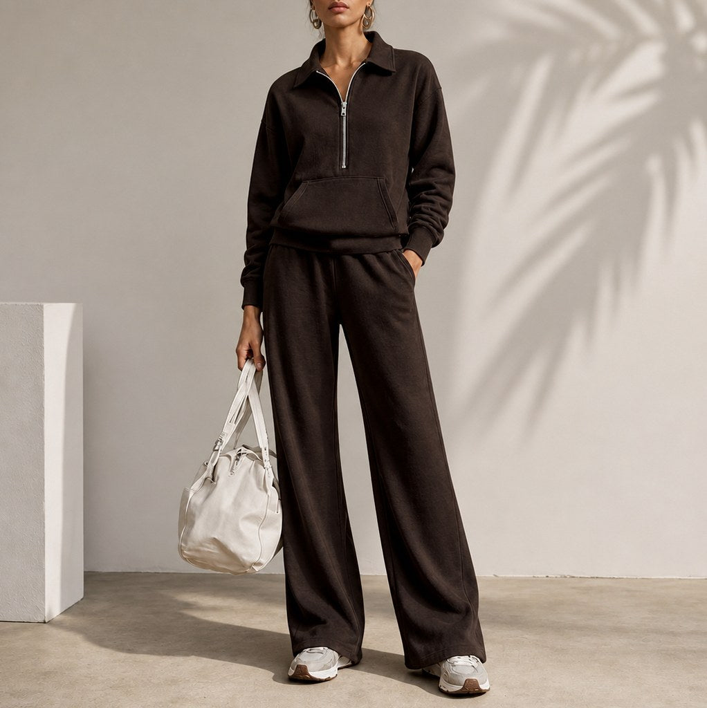 Fleece Half Zip Long Sleeve Sweatsuit Set