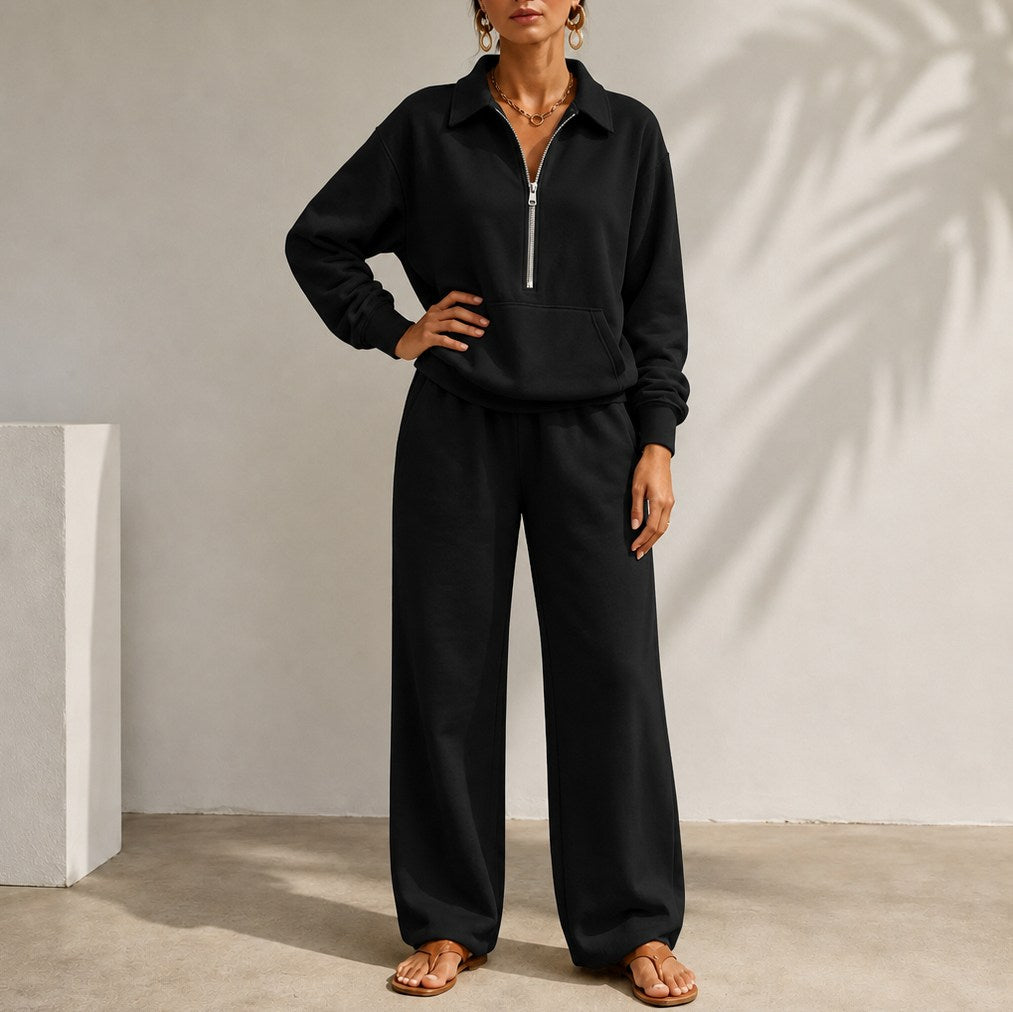 Fleece Half Zip Long Sleeve Sweatsuit Set