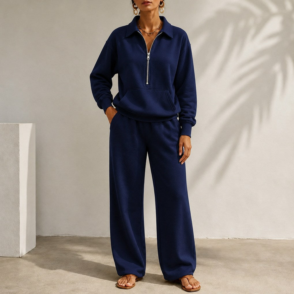 Fleece Half Zip Long Sleeve Sweatsuit Set