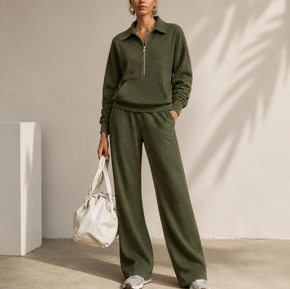 Fleece Half Zip Long Sleeve Sweatsuit Set