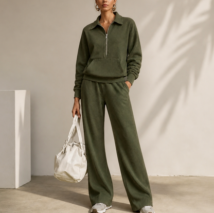 Fleece Half Zip Long Sleeve Sweatsuit Set
