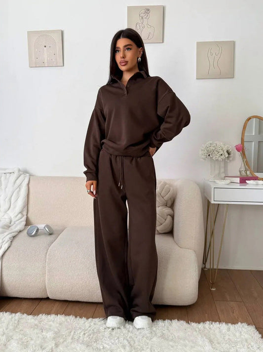 Fleece Collared Wide Leg Two Piece Set