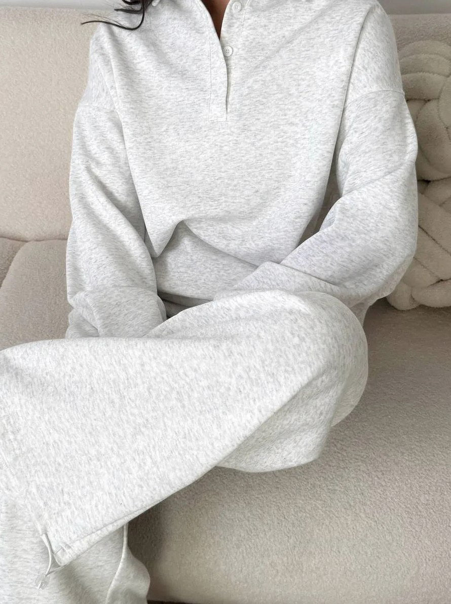 Fleece Collared Wide Leg Two Piece Set