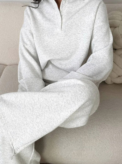 Fleece Collared Wide Leg Two Piece Set