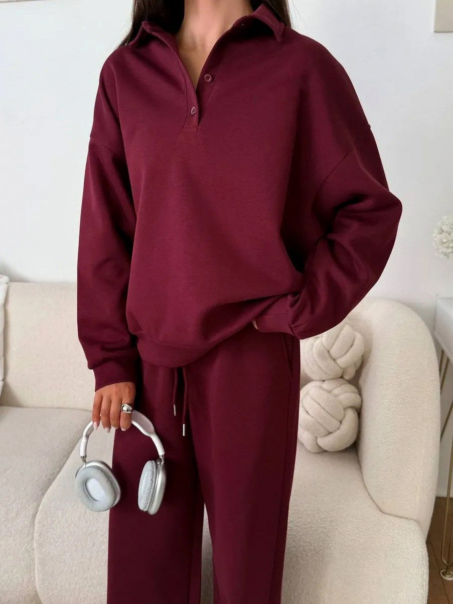 Fleece Collared Wide Leg Two Piece Set