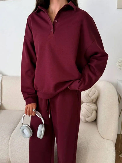 Fleece Collared Wide Leg Two Piece Set