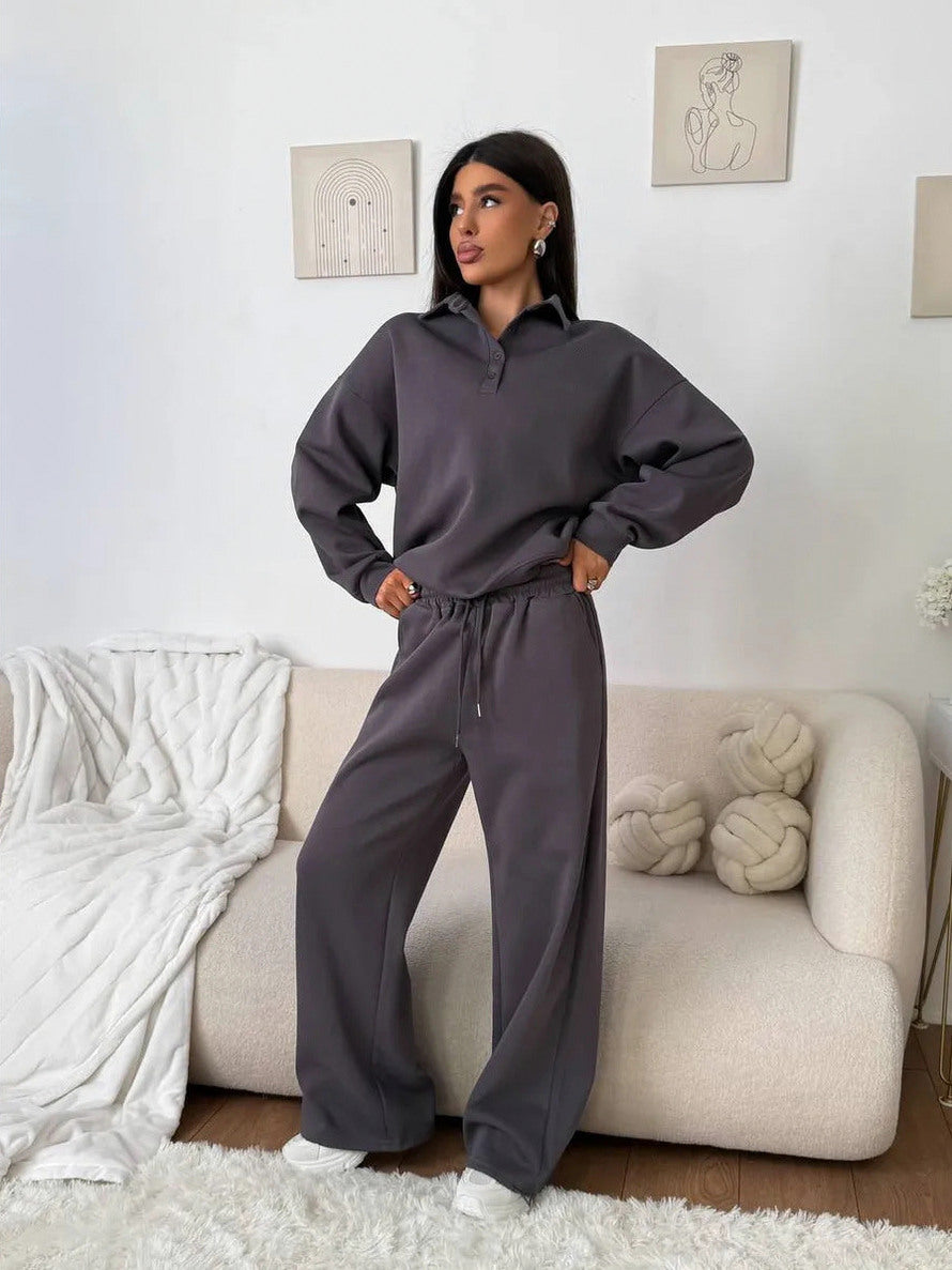 Fleece Collared Wide Leg Two Piece Set