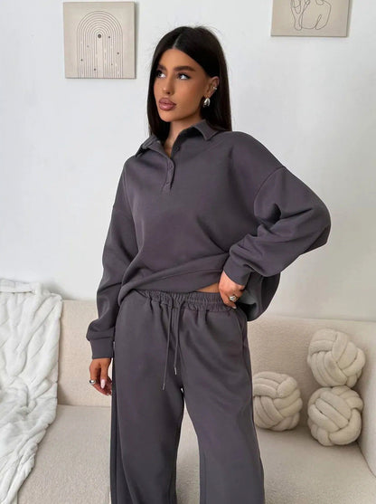 Fleece Collared Wide Leg Two Piece Set