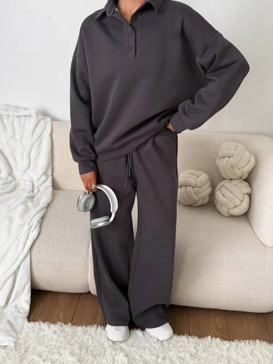 Fleece Collared Wide Leg Two Piece Set