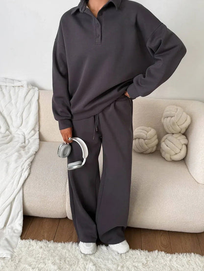 Fleece Collared Wide Leg Two Piece Set