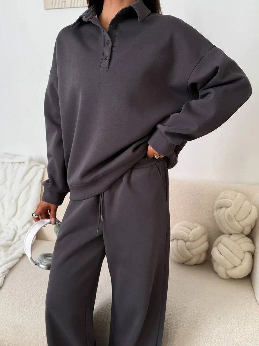 Fleece Collared Wide Leg Two Piece Set