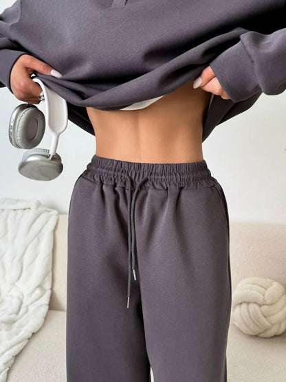 Fleece Collared Wide Leg Two Piece Set