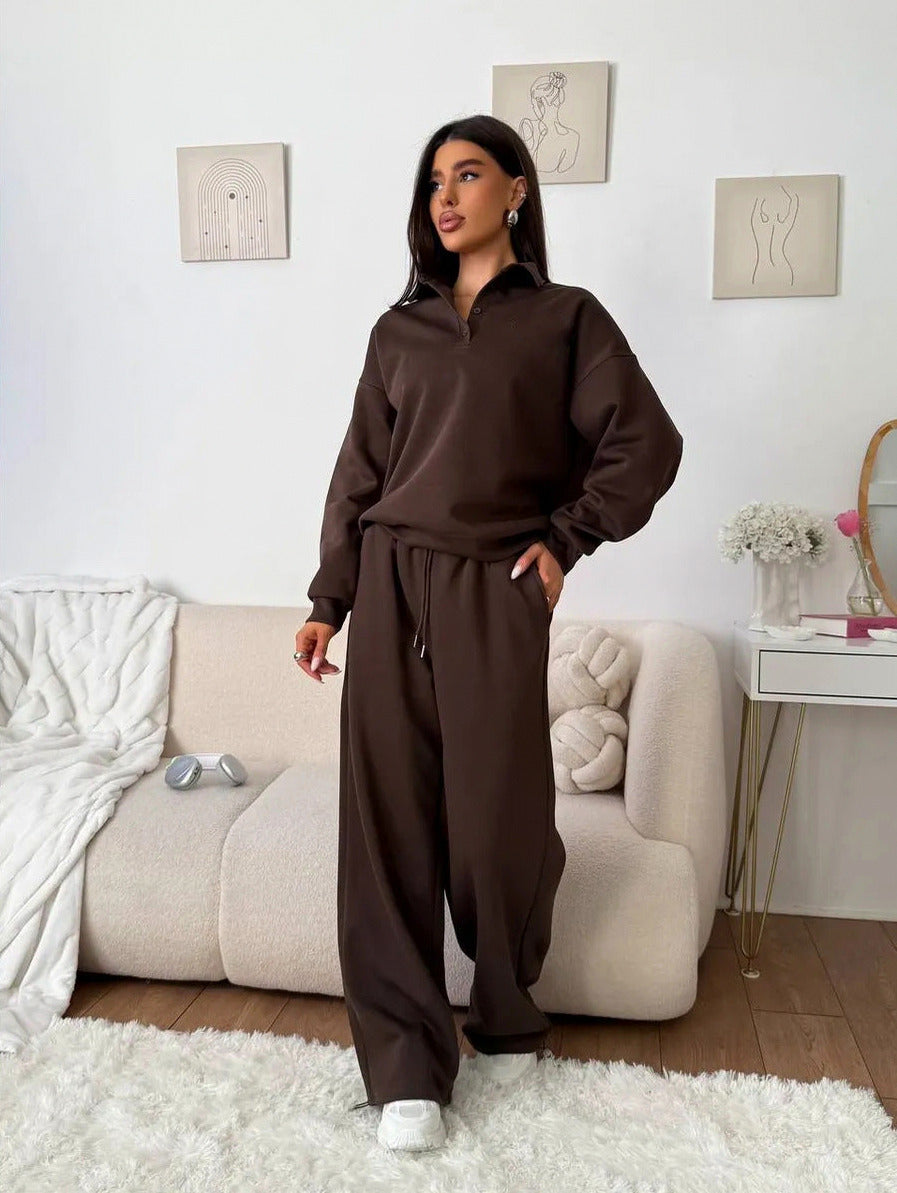 Fleece Collared Wide Leg Two Piece Set