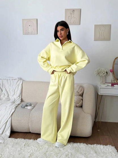 Fleece Collared Wide Leg Two Piece Set