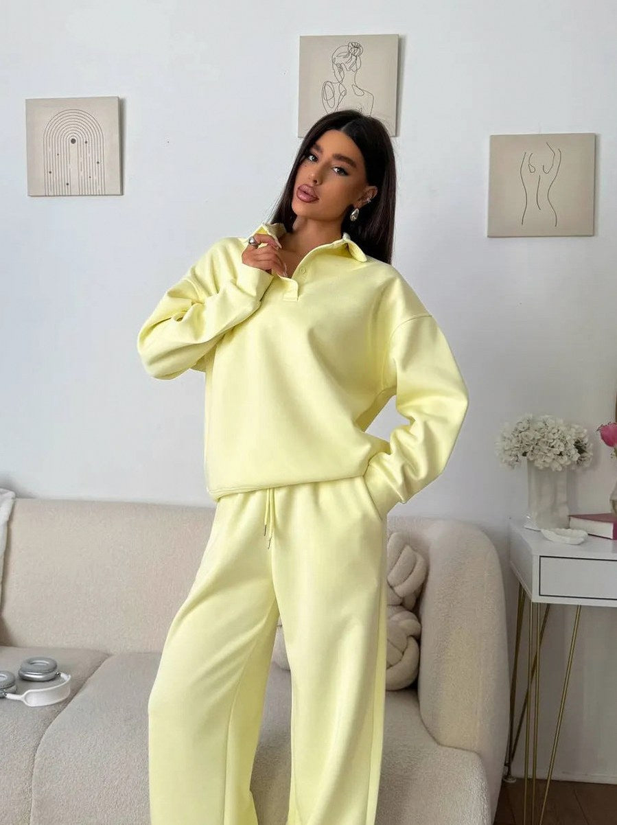 Fleece Collared Wide Leg Two Piece Set