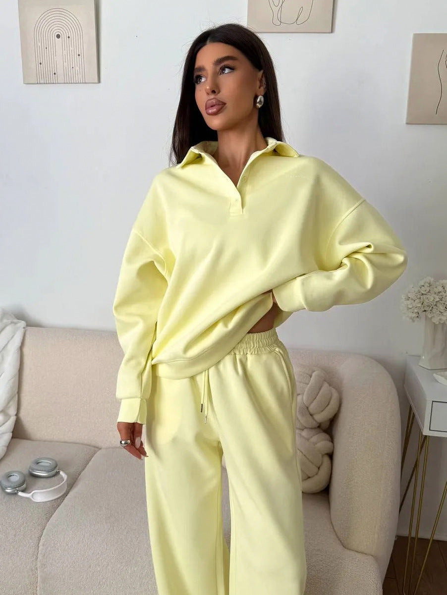 Fleece Collared Wide Leg Two Piece Set
