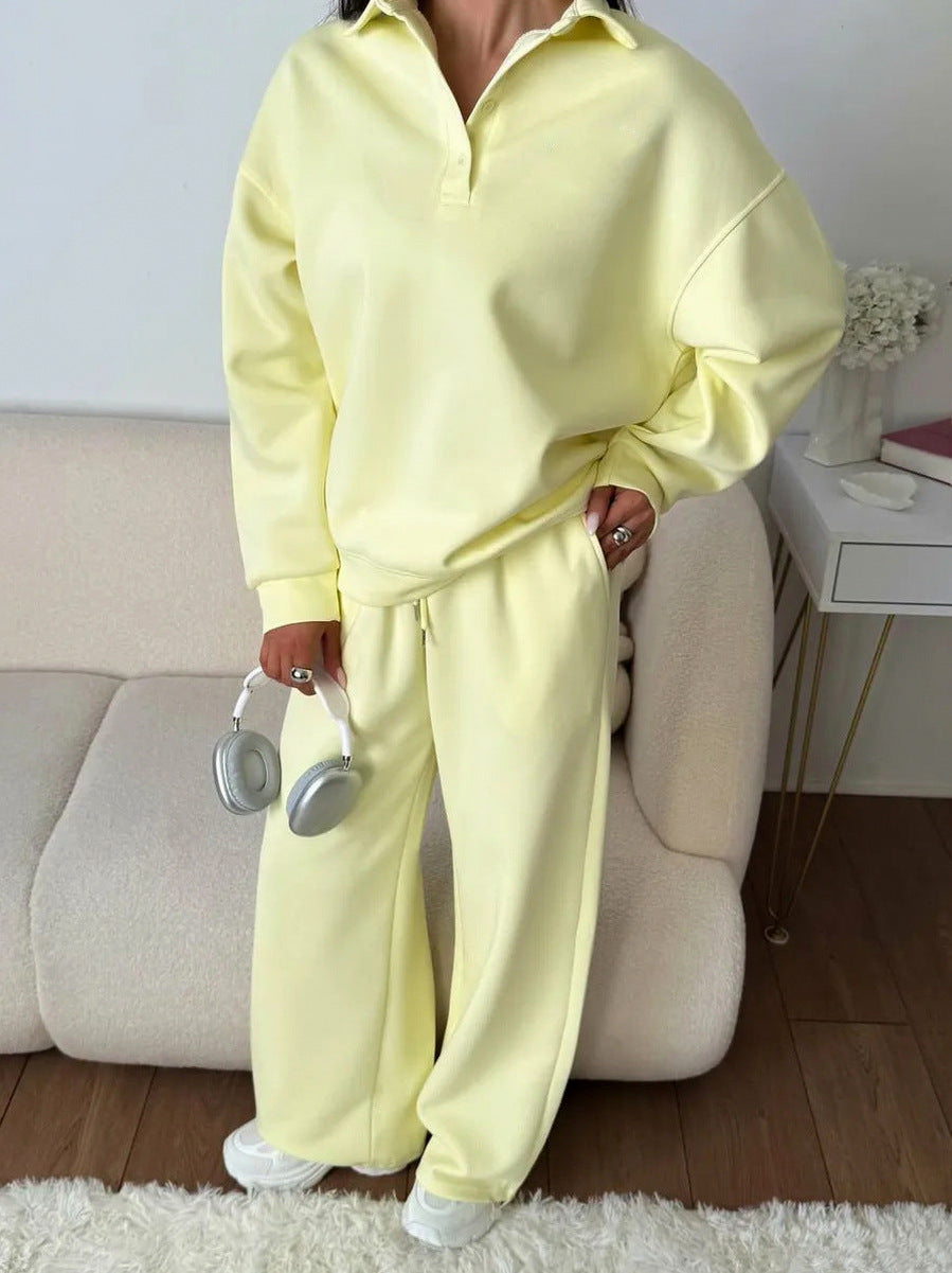 Fleece Collared Wide Leg Two Piece Set