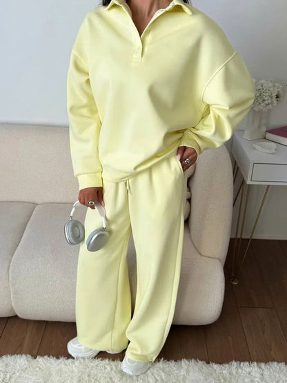 Fleece Collared Wide Leg Two Piece Set