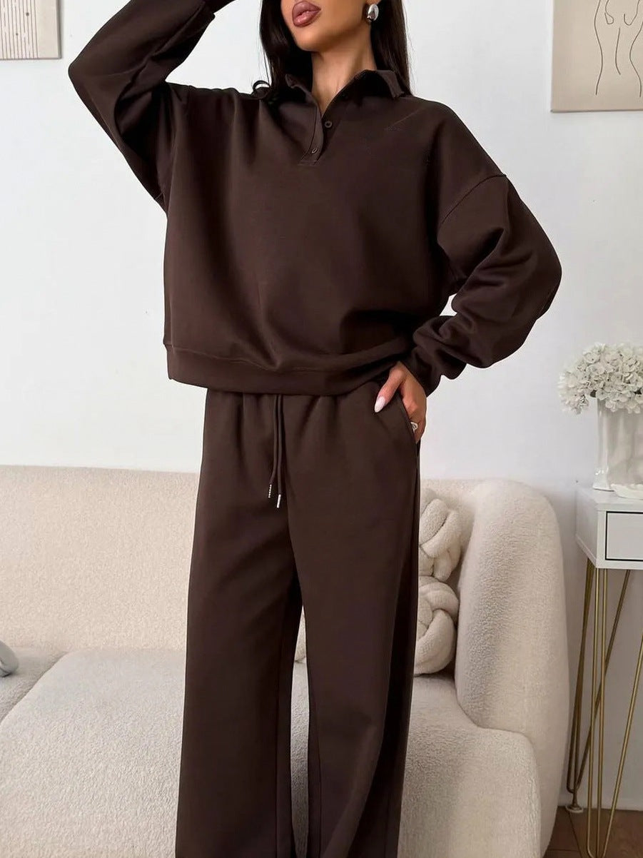 Fleece Collared Wide Leg Two Piece Set