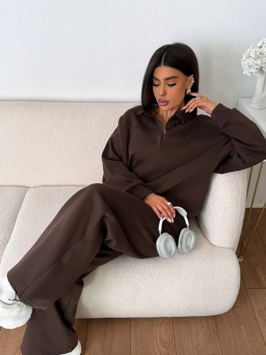 Fleece Collared Wide Leg Two Piece Set