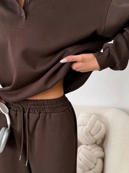 Fleece Collared Wide Leg Two Piece Set