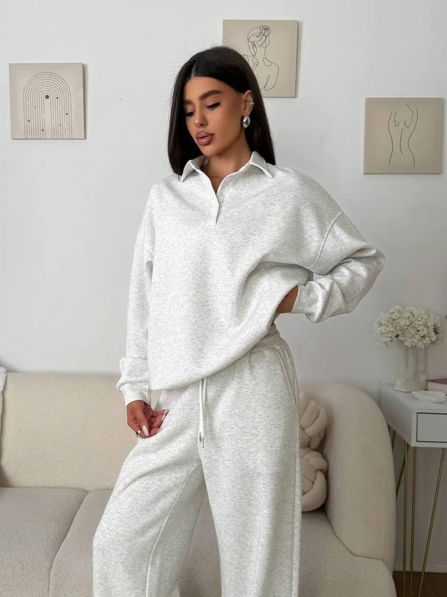 Fleece Collared Wide Leg Two Piece Set