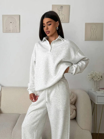 Fleece Collared Wide Leg Two Piece Set