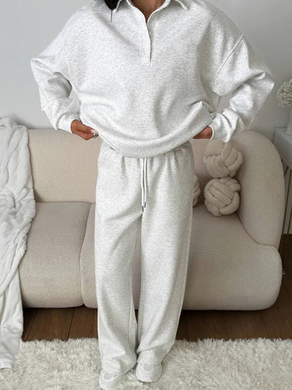 Fleece Collared Wide Leg Two Piece Set