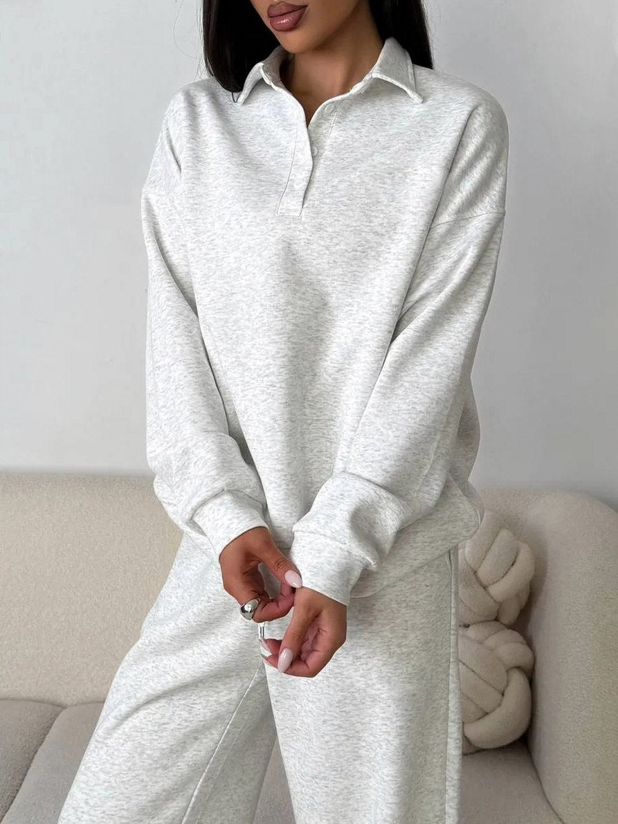 Fleece Collared Wide Leg Two Piece Set