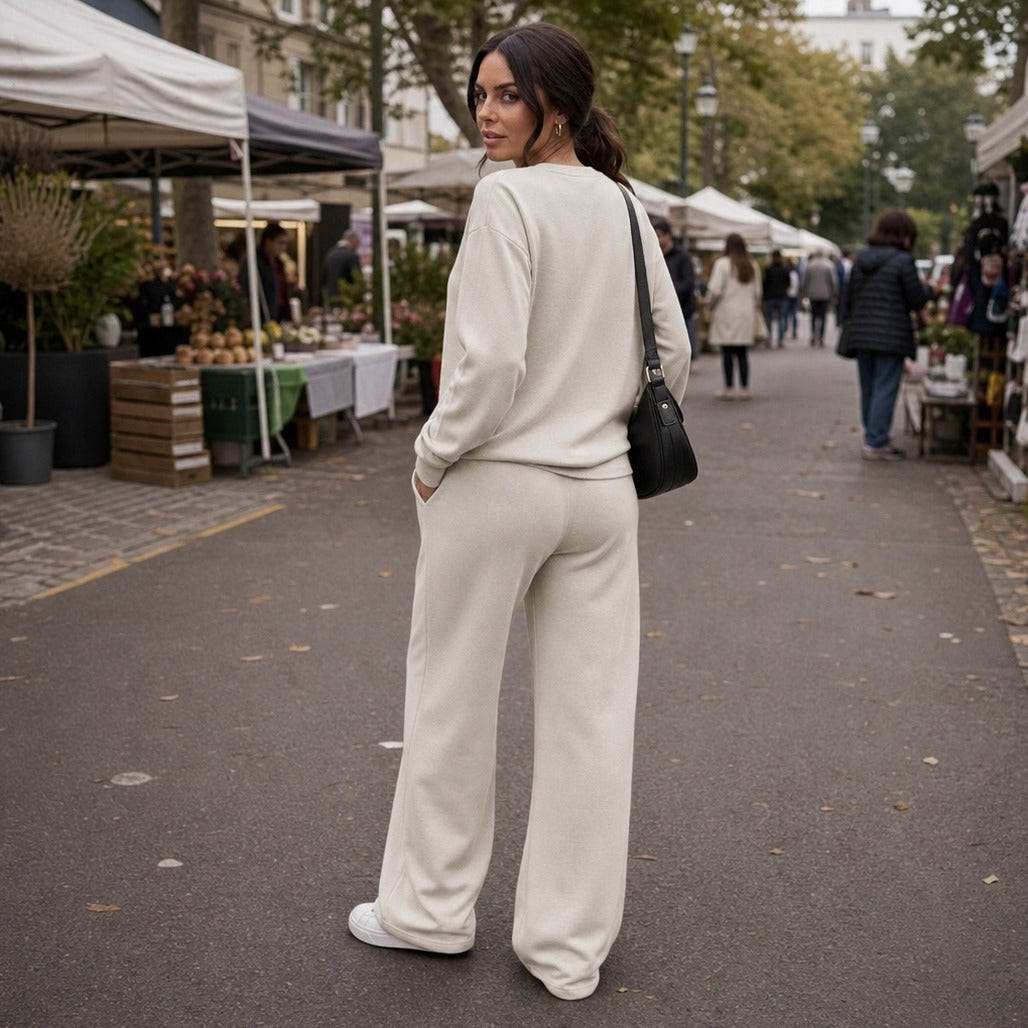 Fleece Henley Wide Leg Two Piece Set
