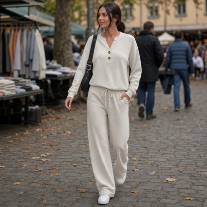 Fleece Henley Wide Leg Two Piece Set